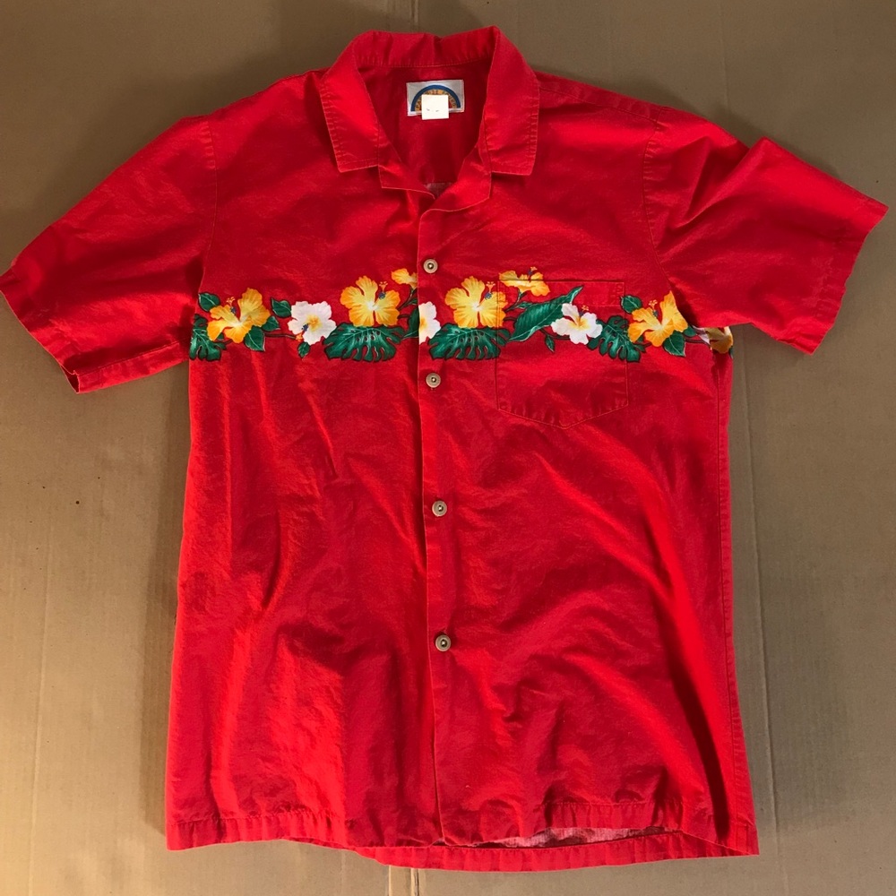 80’s vintage red Paradise Found Hawaiian shirt